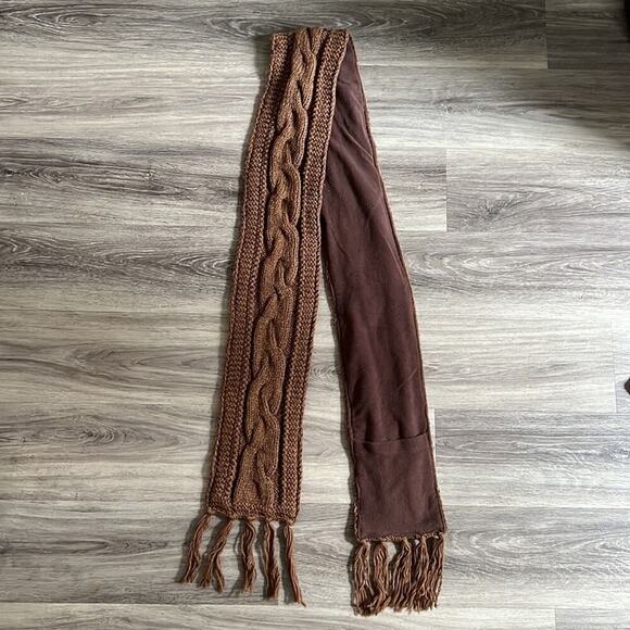 255 Handmade In Nepal Brown Wool Knitted Scarf With Fringer - Picture 1 of 4